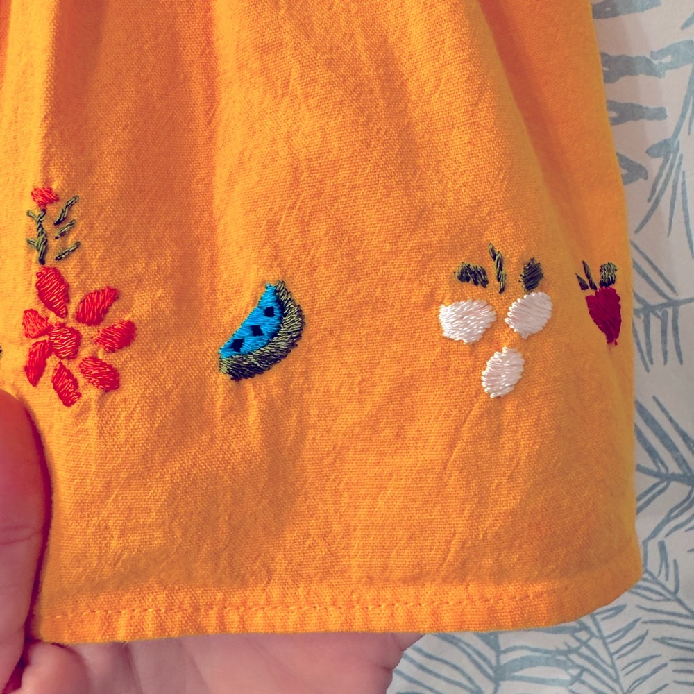 Adorable Hand Embroidered Girl’s Mexican Otomi Dress in Marigold - Picture 3 of 5